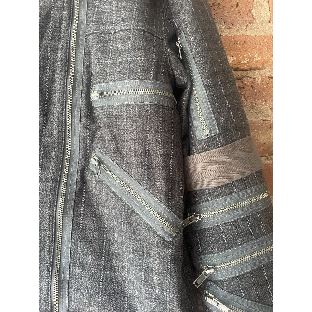 Marc Jacobs Vintage Denim Plaid Zipper Biker Jacket Sz L Mens Blue/ Gray/ Orange - Picture 7 of 16